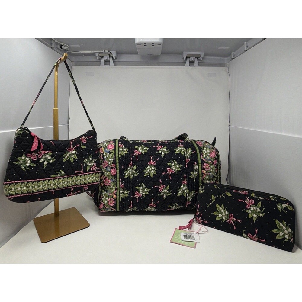 Vera Bradley New Hope 3 Pc Set Vintage 2004 USA Duffle Shoulder Bag +NWT Wallet